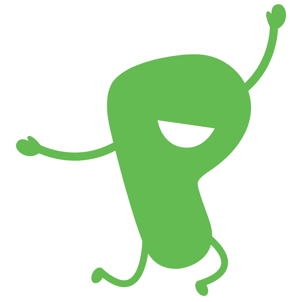 A green Playful Schools character.